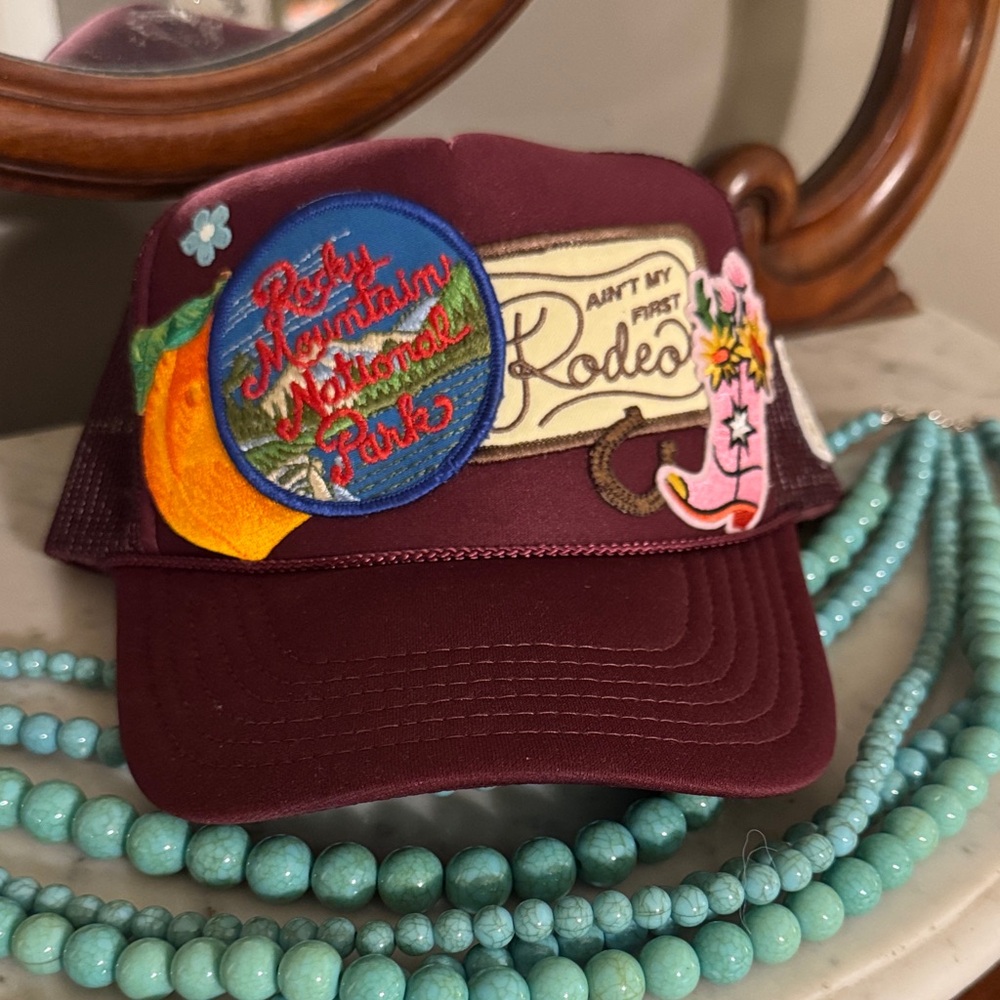 Embroidered Maroon Cap with Patches
